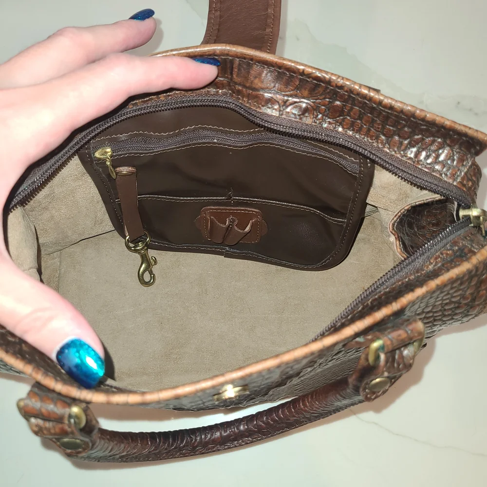 Brahmin Rich Brown Crocodile-Embossed Satchel